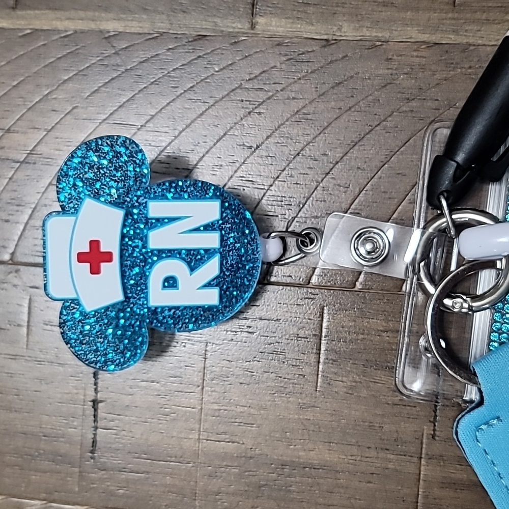 RN Mouse ears turquoise color badge reel